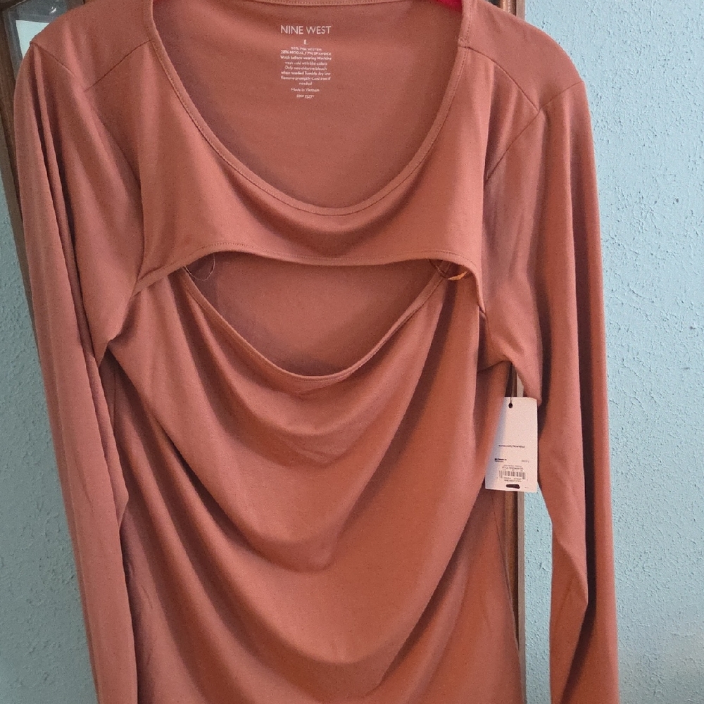 Nine West Women's Terracotta Drape Front Blouse